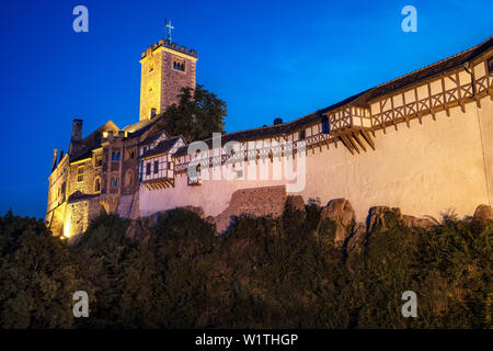 Patrimonio Mondiale UNESCO Castello di Wartburg nella luce della sera, Eisenach, Turingia, Germania Foto Stock