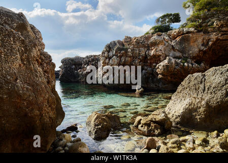 Bay, Cala Morlanda, Manacor, Maiorca, Spagna, Europa Foto Stock