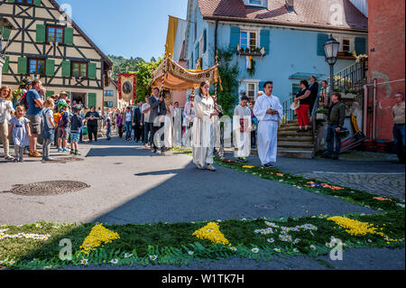 Il Corpus Domini, la festa della processione del Corpus Domini, fiori, Sipplingen, Lago di Costanza, Baden-Wuerttemberg, Germania, Europa Foto Stock
