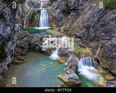 Cascata Stuibenfälle, Jumping Jack, Reutte, Valle del Lech, Tirolo, Austria, Europa Foto Stock