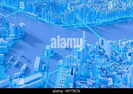 Techno mega city; urbano futuristico e i concetti di tecnologia, originale rendering 3D Foto Stock