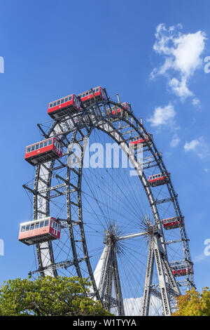 Viennese ruota gigante Wiener Riesenrad nel parco di divertimenti Prater di Vienna, l'Austria orientale, Austria, Europa Foto Stock