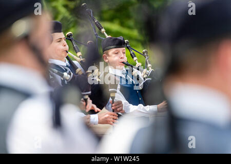 Pipe Band Championship 2019, Ross Band Stand, Edinburgh George Heriot's School Foto Stock