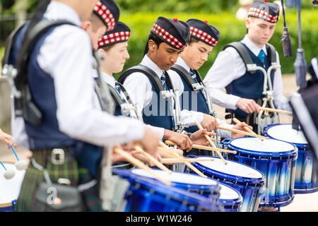 Pipe Band Championship 2019, Ross Band Stand, Edinburgh George Heriot's School Foto Stock