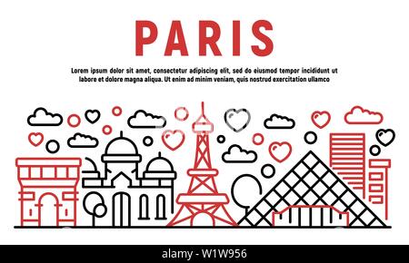 Banner di Parigi, stile contorno Illustrazione Vettoriale