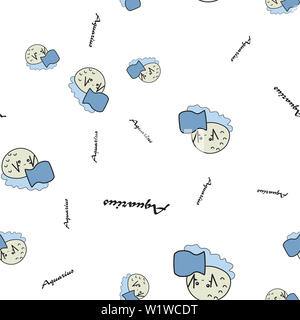 Modello senza giunture di cartoon coniglietti che denota aquarius segni zodiacali con testo. illustrazione su sfondo bianco. Foto Stock