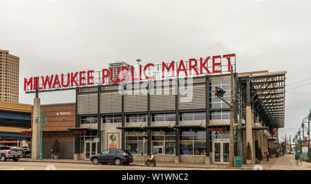 Milwaukee, Wisconsin - Aprile 10th, 2019: Esterno del Milwaukee Public mercato storico terzo Ward Distretto, centro di Milwaukee. Foto Stock