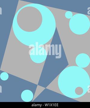 Differenti forme illustrazione con cerchi, triangolo, e poligono in grigio e blu chiaro i colori. Astrazione geometrica con molte cifre casuali. Foto Stock