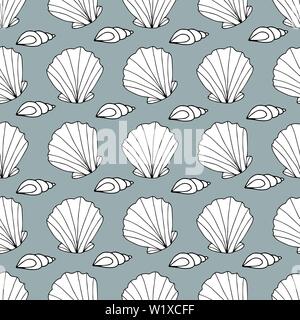 Zentangle stilizzata di conchiglie e di altri abitanti del mare seamless pattern. Disegnato a mano doodle acquatici illustrazione vettoriale Illustrazione Vettoriale