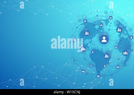 La struttura globale di rete e connessione dati concetto. Il social network di comunicazione globale di reti di computer. La tecnologia di Internet. Azienda Illustrazione Vettoriale