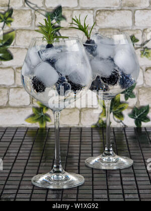 Il gin tonic decorate con un rametto di rosmarino e frutti di bosco freschi  Foto stock - Alamy