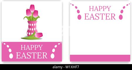 Vettore festa di Pasqua inviti e biglietti di auguri con tulipani gialli. Bouquet di tulipani gialli. Scheda di pasqua. Illustrazione Vettoriale. Illustrazione Vettoriale