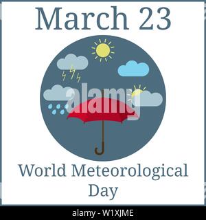 Giornata mondiale della metereologia. Marzo 23. Marzo Calendario vacanze. Ombrello. Icone meteo. Illustrazione di vettore per il tuo design Illustrazione Vettoriale