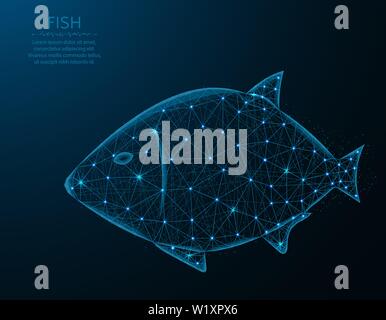 Pesce bassa poli design, animale in stile poligonale, il mondo subacqueo di illustrazione vettoriale su sfondo blu Illustrazione Vettoriale