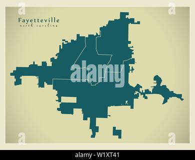 Città moderna mappa - Fayetteville North Carolina città degli Stati Uniti d'America con reparti di degenza Illustrazione Vettoriale