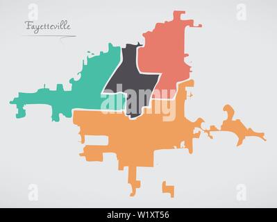 Fayetteville North Carolina map con reparti di degenza e di moderne forme rotonde Illustrazione Vettoriale