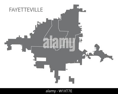 Fayetteville North Carolina mappa della città con i reparti di illustrazione grigio forma silhouette Illustrazione Vettoriale