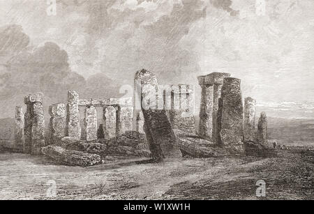 Stonehenge, Wiltshire, Inghilterra, visto qui nel XIX secolo. In inglese da immagini, pubblicato 1890. Foto Stock