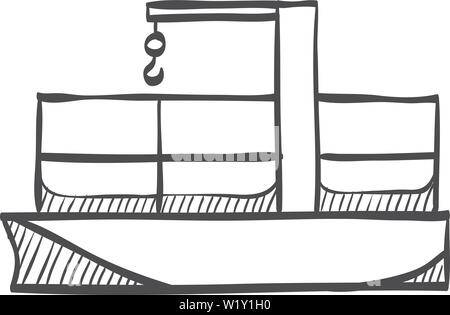 Contenitore icona spedizione in doodle disegna linee. Business Industrial heavy industry distribution import export Illustrazione Vettoriale