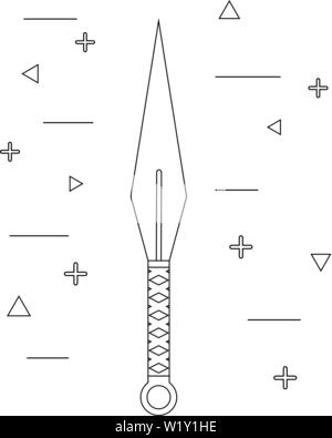 Linea di icona di stile di un kunai. Arma dei Samurai. Equipaggiamento Ninja. Il logo, emblema. Pulito e moderno vettore illustrazione per la progettazione web. Illustrazione Vettoriale