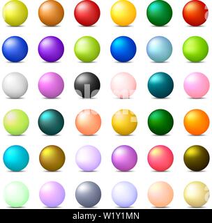 Raccolta di 36 colorato sfere realistico isolati su sfondo bianco. Lucida sfere lucido. 3d le palle colorate e sfere. Illustrazione Vettoriale per Yo Illustrazione Vettoriale