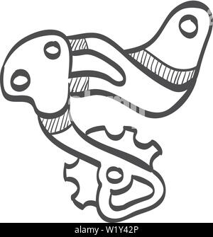 Posteriore icona deraillieur in doodle disegna linee. Ciclismo biciclette da corsa su strada trasmissione sportiva cambia velocità Illustrazione Vettoriale