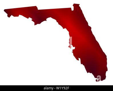 Silhouette di contorno della mappa della Florida isolato su bianco Illustrazione Vettoriale