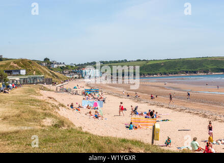 Claycastle, Youghal, Cork, Irlanda. 04 Luglio, 2019. Con temperature che raggiungono i 22 gradi, lucertole da mare prendere alla spiaggia di Claycastle, Youghal, Co. Cork, Irlanda. Credito: David Creedon/Alamy Live News Foto Stock