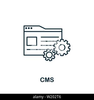 Icona del contorno CMS. Elemento concetto sottile dalla raccolta icone contenuto. Icona Creative CMS per applicazioni mobili e utilizzo Web Illustrazione Vettoriale