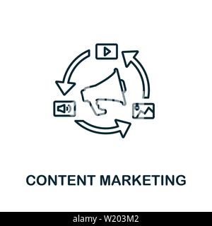 I contenuti di marketing icona di contorno. Linea sottile elemento concetto dal contenuto raccolta di icone. Contenuto creativo icona di marketing per le applicazioni mobili e di utilizzo del web Illustrazione Vettoriale