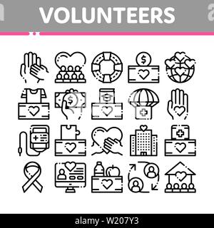 I volontari di vettore di supporto linea sottile set di icone Illustrazione Vettoriale