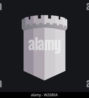 Torre del castello inglese con copia spazio, un elemento per il logo o qualsiasi segno indicante la protezione e affidabilità. Icona vettore illustrazione isolati su blac Illustrazione Vettoriale