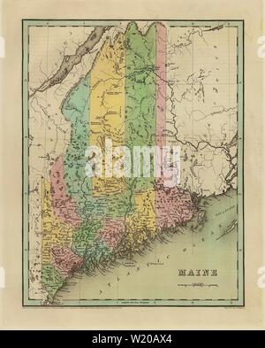 1838 Maine Map - Vintage Anticharian Map di Bradford Foto Stock