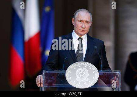 Roma, Italia. 04 Luglio, 2019. Vladimir Putin Roma il 4 luglio 2019. Il presidente della Federazione russa la visita del Premier italiano. Foto di Samantha Zucchi Insidefoto Credito: insidefoto srl/Alamy Live News Foto Stock