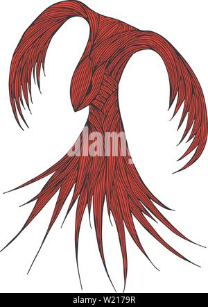 Disegnata a mano vector drago rosso illustrazione. Fantastico icona del drago. Freehand silhouette della mitologia aminale. Profilo di fantasia illustrazione. Illustrazione Vettoriale