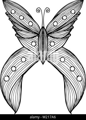 Abstract illustrazione vettoriale di disegnati a mano butterfly isolati su sfondo bianco. Disegno a inchiostro, stile grafico. Outline butterfly. Illustrazione Vettoriale