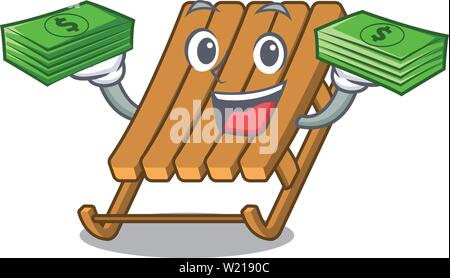 Con denaro sacchetto giocattolo slitta di ghiaccio in forma di cartoni animati Illustrazione Vettoriale