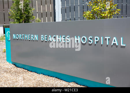 Sydney,spiagge settentrionali ospedale e strada segno all'entrata dell'ospedale, Sydney, Australia Foto Stock
