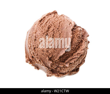 Una pallina di gelato al cioccolato da bird's eye isolati su sfondo bianco Foto Stock