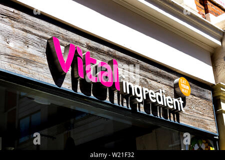 Segno per ingrediente vitale salad bar (Maddox Street, Mayfair, London, Regno Unito) Foto Stock