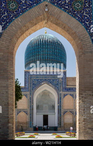 Ingresso, Gur Emir aka mausoleo Gur-ho Amīr, Guri Amir & Tomba del Re (Timur aka Tamerlane) Samarcanda, Uzbekistan Foto Stock