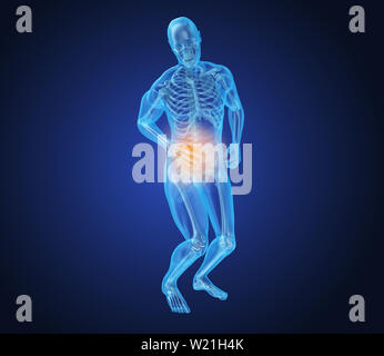 L'uomo sentire dolore nel fegato, 3D illustrazione Foto Stock
