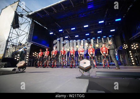 Bruxelles, Belgio. 04 Luglio, 2019. Bruxelles - 4-07-2019, ciclismo, Team La Ragnatela Solare all'inizio della 106ª Tour de France in Brussel Credito: Pro scatti/Alamy Live News Foto Stock