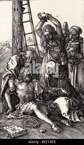 Albrecht Dürer - Compianto sul Cristo passione inciso 1507 Foto Stock