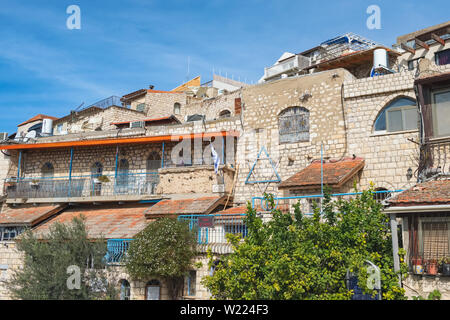 Edificio con stella di Davide su di esso in Tzfat, Israele Foto Stock