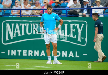 Fernando Verdasco (Esp) giocando sul Centre Court alla natura internazionale della valle, Devonshire Park, Eastbourne, Regno Unito 24 Giugno 2019 Foto Stock