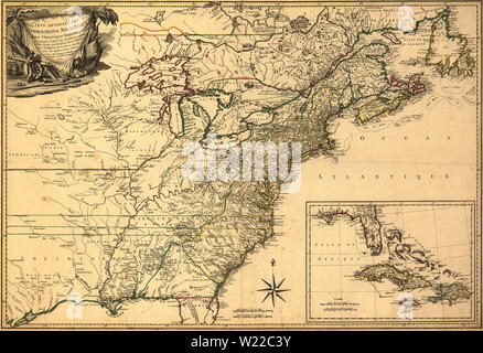 American Colonies, 1777 Map of the United States - Vintage Anticharian Map di Rene Phelippeaux Foto Stock