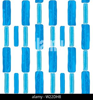 Disegnato a mano i rettangoli a trama in sfumature di blu creando un effetto pittorica. Seamless geometrico verticale modello vettore su sfondo bianco. Ideale per Illustrazione Vettoriale