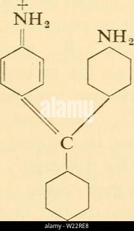 Immagine di archivio da pagina 108 della tecnica citologico; i principi sottostanti. Tecnica citologico; i principi alla base di metodi di routine cytologicaltechn00cuocere Anno: 1960 NH, CI- LA PARAROSANILINA è un fluido incolore (se) puro, paratoluidina un incolore, crys- talline solido. Li calore in presenza di un agente ossidante blando e una sorgente di ioni cloruro e di un colore brillante si sviluppa. Due molecole di anilina si combinano con uno dei para- toluidina per dare una sostanza in cui uno dei tre anelli è quinonoid. A quale dei tre anelli di colore è dovuta: a quelle derivate da anili Foto Stock