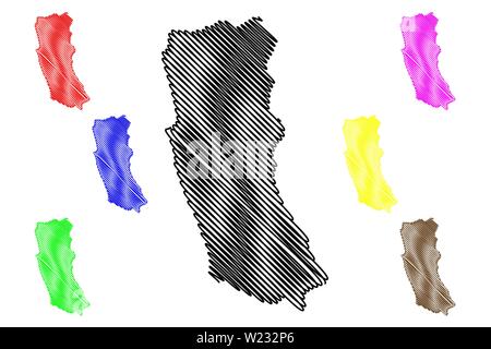 Provincia occidentale, Sri Lanka (divisioni amministrative, Repubblica democratica socialista di Sri Lanka, Ceylon) mappa illustrazione vettoriale, scribble sketch abbiamo Illustrazione Vettoriale